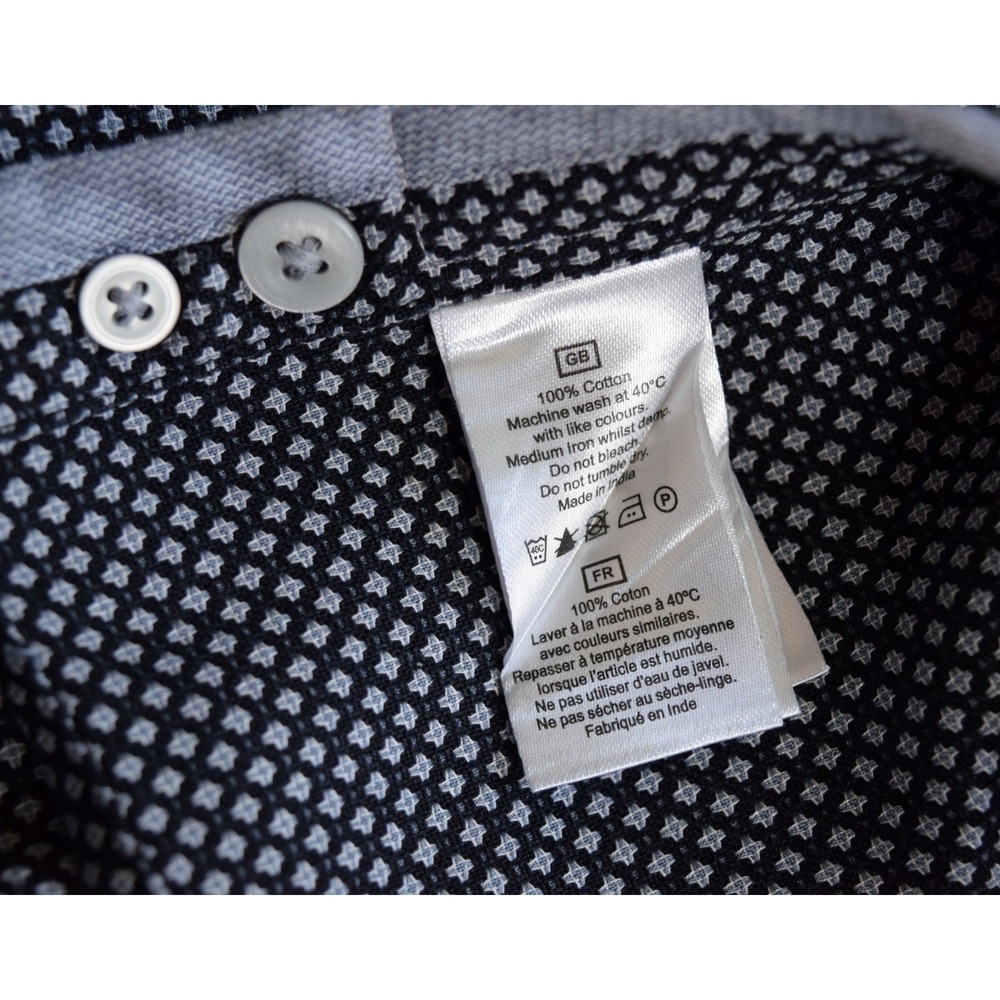 T.M. Lewin Business Casual Men L Tessitura Monti Navy Blue Egyptian Cotton Shirt - Picture 12 of 13